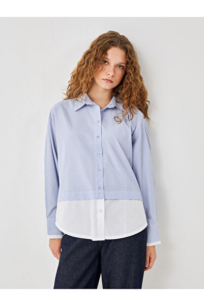 LC Waikiki قميص بوبلين نسائي مخطط كبير الحجم