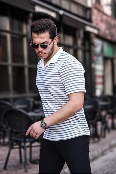 Valiberta Polo V-Neck Knitted T-Shirt - Gray