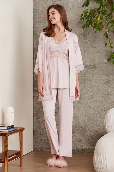 Pierre Cardin Lace Combed Cotton 3-Piece Women's Pajama Set - 2810