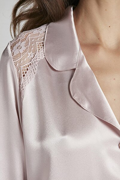 Pierre Cardin Saten Dantelli Kadın Pijama Takımı - 1438 Pudra