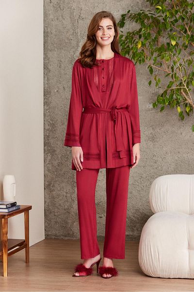 Pierre Cardin 3-piece Lace Combed Cotton Women's Pajamas Set - Maternity - 2800