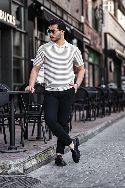 Valiberta Polo V-Neck Knitted T-Shirt - Beige