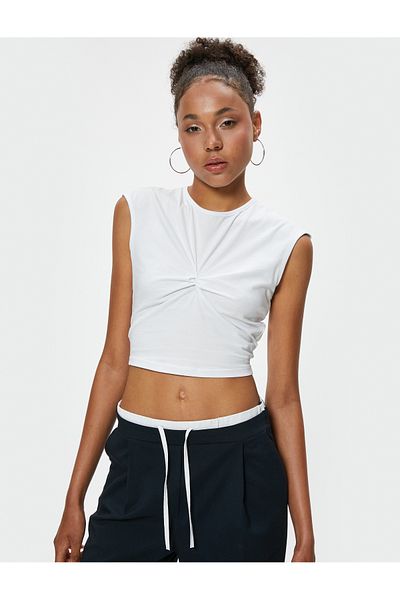Koton Crew Neck Slim Fit Sleeveless Undershirt - Gathered Front