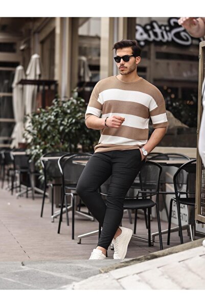 Valiberta Tricou oversize de tricotaje de bază de culoare bej