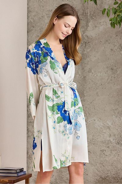 Pierre Cardin Satin Printed Women's Nightgown & Dressing Gown Set - 2415 Navy Blue