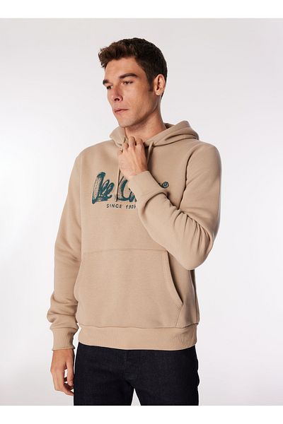 Lee Cooper Μπεζ ανδρικό φούτερ - Γιακάς με κουκούλα, LCM 241036   ΓΚΡΙΓΚΩΡΙ