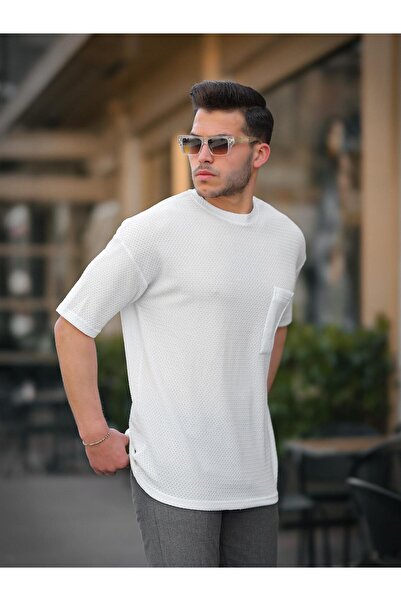 Valiberta Πλεκτό μπλουζάκι oversized με λεπτομέρεια τσέπης - Λευκό