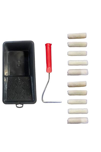 Buhobi Economical 10 cm Velvet (Moher) Roller 10 Spare Head + Painting Container and Roller Handle