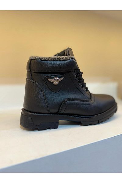 ENAK Furry Lace-Up Zippered Leather Men's Outdoor Winter Boots