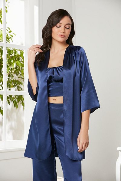 Pierre Cardin Σατέν 3 Σετ Γυναικείες Πιτζάμες - 2075 Navy Blue