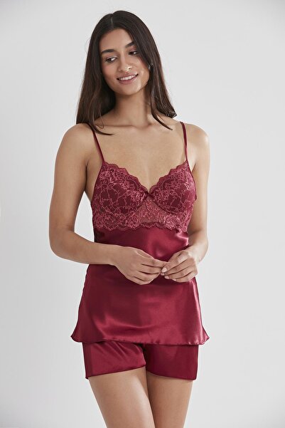 Pierre Cardin Σατέν Δαντελωτό Σορτς - Σετ Babydoll - 415 Βουργουνδίας