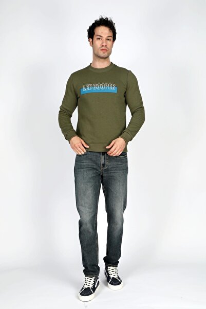 Lee Cooper سويت شيرت نوح للرجال برقبة دائرية باللون الكاكي