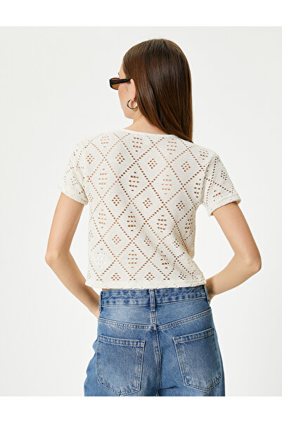 Koton Crochet T-Shirt Front Bow Tie Short Sleeve Round Neck