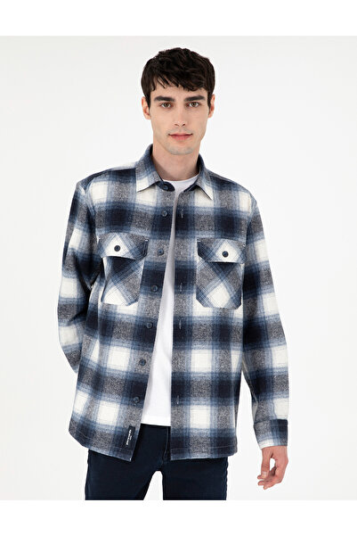 Pierre Cardin Lacivert Oduncu Çift Cepli Oversize Gömlek Ceket 50292338-VR033
