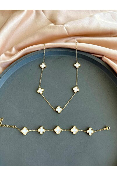 GUNESTAKI Yonca Kolye Ve Bileklik Seti Çelik 316l