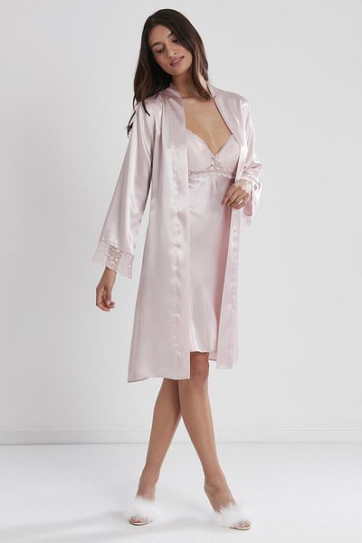 Pierre Cardin Satin Lace Nightgown and Dressing Gown Set - 4285