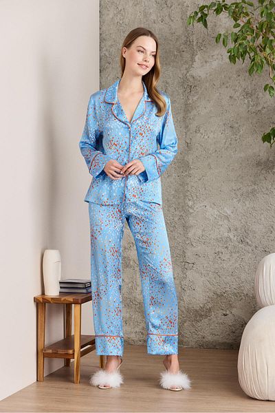 Pierre Cardin Set pijamale pentru femei cu model din satin - 1240 Sky