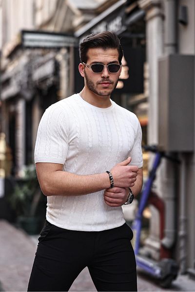 Valiberta Hair Knit Fit Cut Crew Neck Knitwear T-Shirt - White