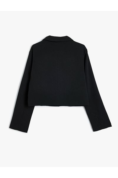 Koton Long Sleeve Snap Closure Crop Shirt Jacket - Pocket Detailed