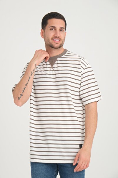 Valiberta Ριγέ μπλουζάκι oversize με λεπτομέρεια φακέλου στο γιακά - βιζόν