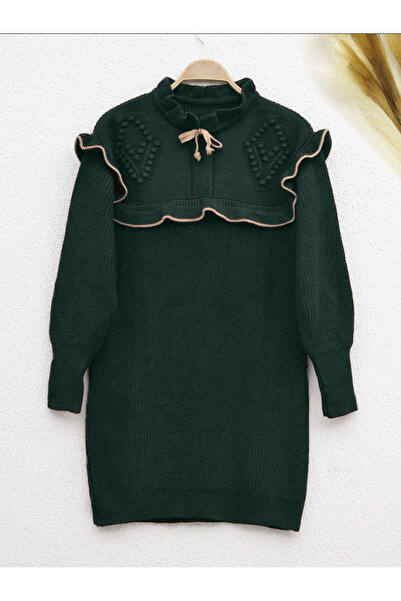 Modamorfo Σμαραγδένιο βολάν γιακά με κορδόνι πλεκτό χιτώνα