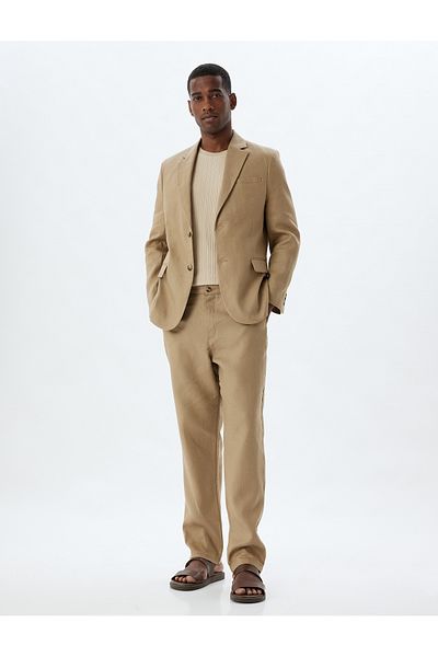 Koton Blazerjacke aus Leinen – Slim Fit, Knopf- und Taschendetail