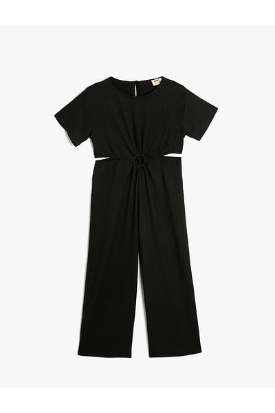 Koton Crew Neck Short Sleeve Jumpsuit - Window Detailed