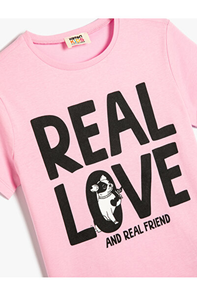 Koton Μπλουζάκι με σλόγκαν με κοντό μανίκι Crew λαιμόκοψη βαμβακερό