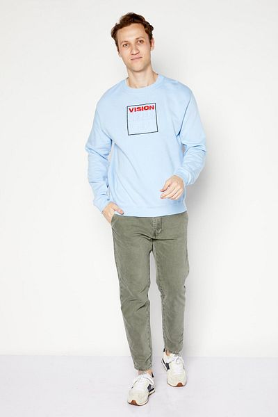 Vision Street Wear Men Crew Neck Long Sleeve Embroidered Logo Sweatshirt, Blue