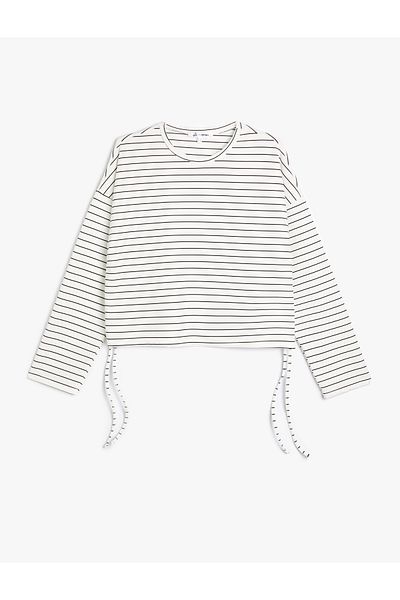 Koton Mikina Crew Neck Crop - pohodlný střih s bočním zavazováním
