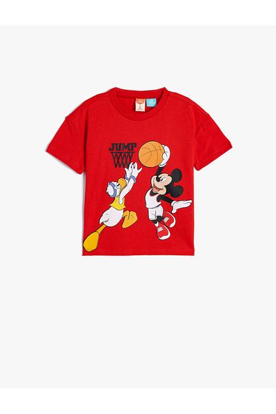Koton T-shirt z krótkim rękawem i licencjonowaną bawełną Mickey Mouse – okrągły dekolt