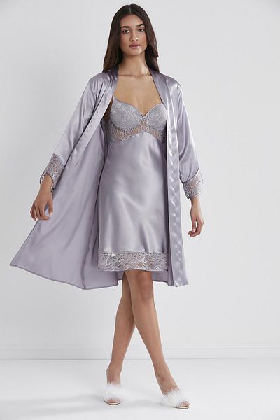 Pierre Cardin Satin Lace Women's Nightgown and Dressing Gown Set - 4075 Royal