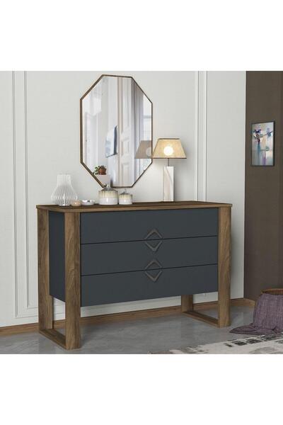 Dekorister Exclusive Bumerang Aynalı Şifonyer Ceviz-antrasit