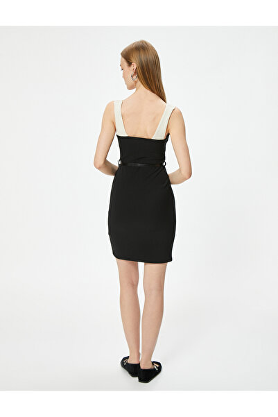 Koton Square Neck Mini Dress with Belt and Thick Straps