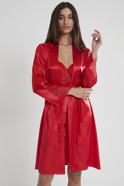 Bordomix Satin Lace Women's Nightgown and Dressing Gown Set - 4050 Red