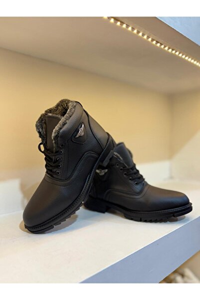 ENAK Kürklü Bağcıklı Fermuarlı Deri Erkek Outdoor Kışlık Bot