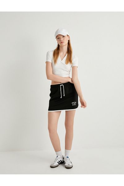 Koton Cotton Waist Tied Tennis Skirt - Print Detailed