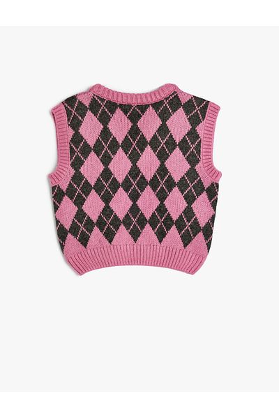 Koton V-neck Diamond Patterned Soft Sweater