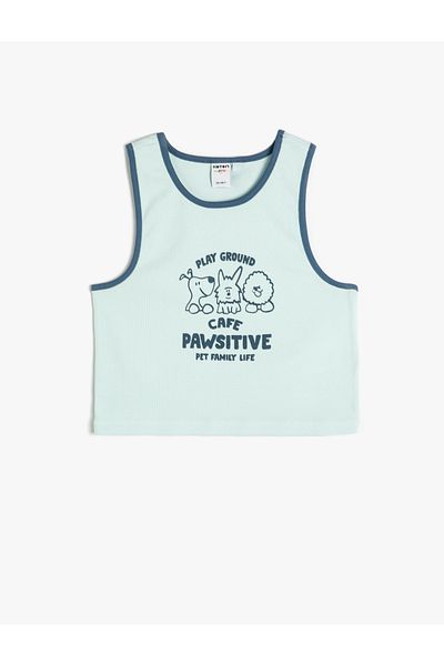 Koton Maiou crop din bumbac cu gât crew imprimat pentru câini - cu nervuri