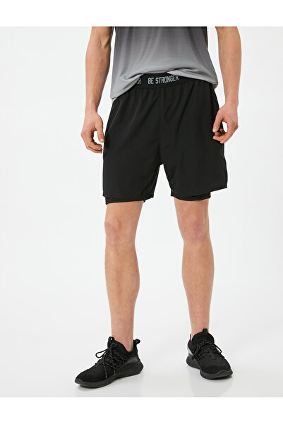 Koton Taytlı Şort Beli Lastikli Slogan Detaylı