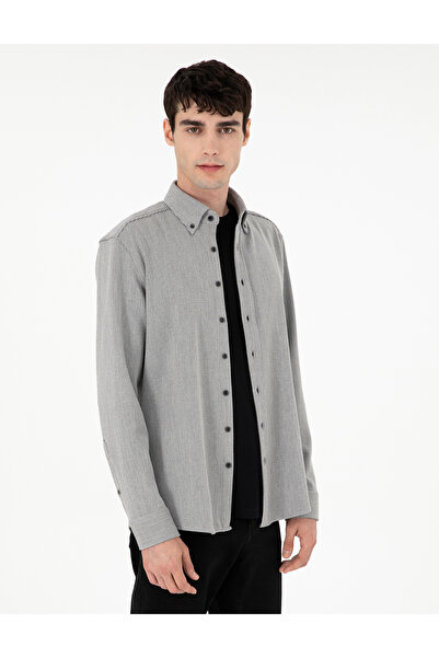 Pierre Cardin Gray Striped Regular Fit Long Sleeve Shirt 50293947-Vr024