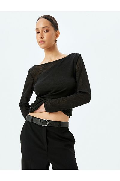 Koton Tricou cu mânecă lungă, cu decolteu barcă, cu detalii în straturi asimetrice