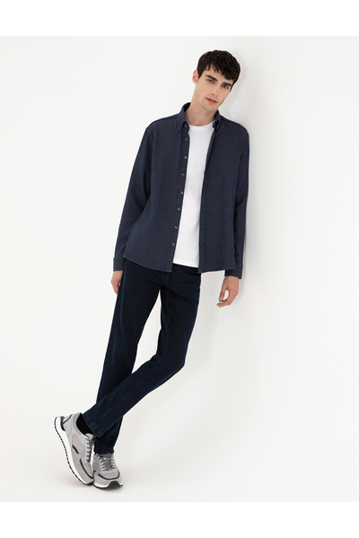 Pierre Cardin Lacivert Çizgili Regular Fit Uzun Kollu Gömlek 50293947-VR033