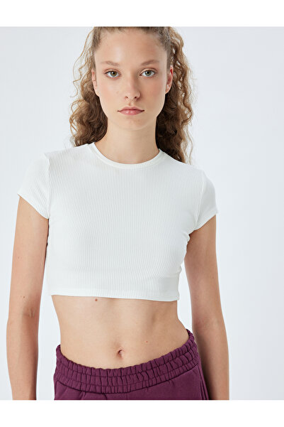 Koton Sportovní tričko Crew Neck Crop – krátký rukáv, košilka Slim Fit