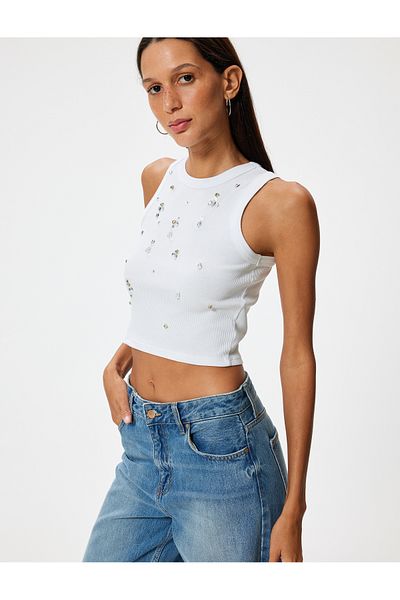 Koton Ärmelloses Slim Fit Athlete-Shirt mit Neckholder-Kragen in Steinoptik