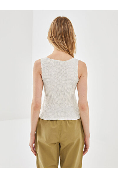 LC Waikiki Beige V-Neck Textured Women's Blouse