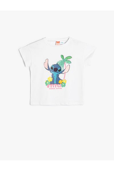 Koton Koszulka z krótkim rękawem i licencjonowaną bawełną Stitch — okrągły dekolt