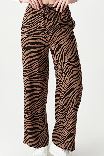 Select Moda Γυναικείο παντελόνι με φαρδύ πόδι με σχέδιο ζέβρα με ελαστική μέση