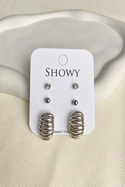 DEMOKAN أقراط نسائية مكونة من 6 قطع على شكل كاتربيلر بتفاصيل حجرية مسطحة