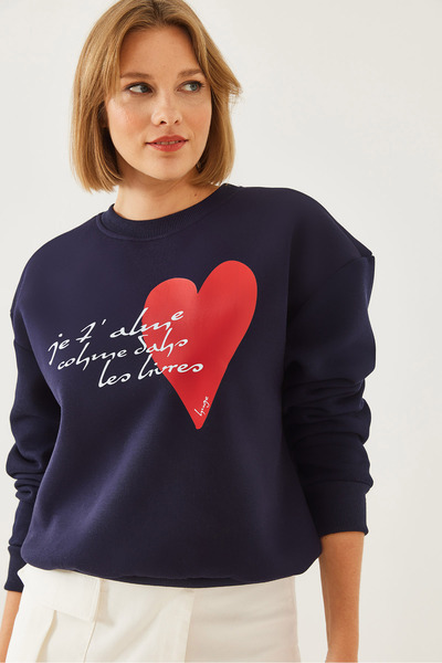 Bianco Lucci Női szív és szöveg nyomtatott pulóver MBHS023 60601023